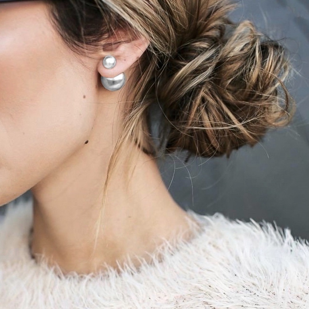 2/$20!  Silver Double Ball Stud Earrings - Picture 3 of 7